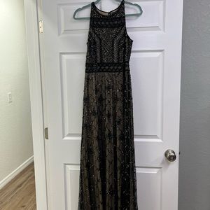 Adrianna Papell Black and Gold Beaded Gown